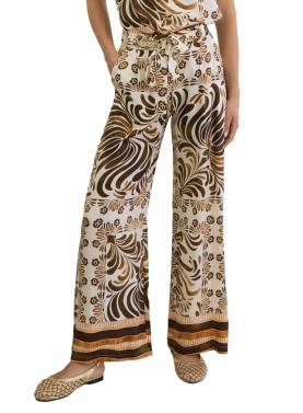 Pantalone  palazzo in viscosa con fascia fantasia 